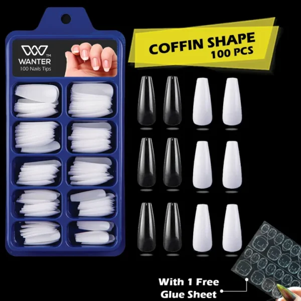 Wanter 100Pcs Artificial Nails Kit – Square, Almond, Oval & Coffin Shapes - Image 4